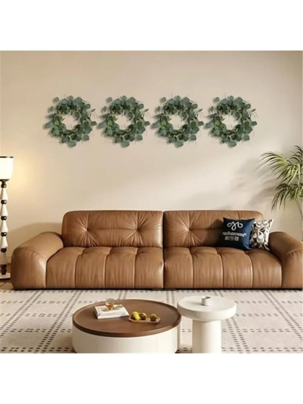 Eucalyptus Leaves Wreath Metal Polyester Green Wreath 15 Inches for The Front